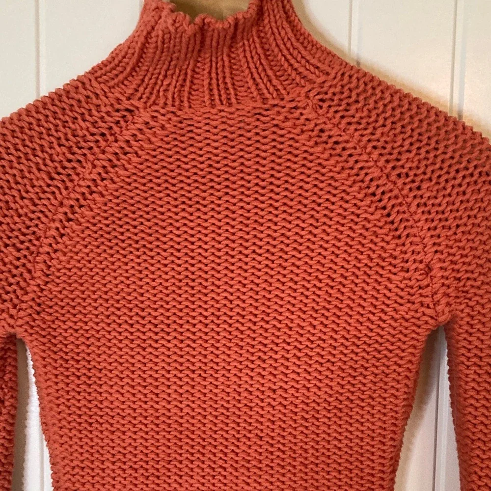 J Crew Women's Orange High Neck‎ Knit Sweater Size XS Long Sleeve Fitted